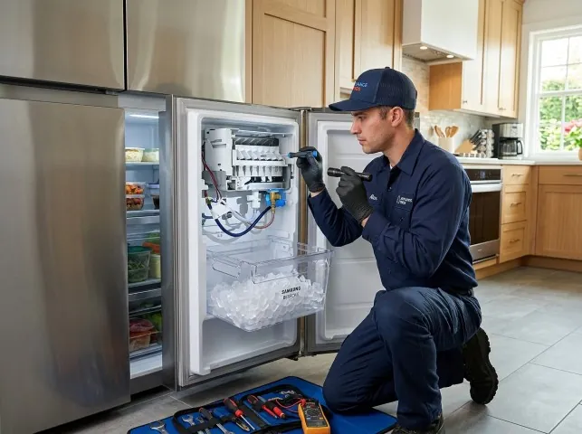 Appliance Repair Hero technician repairing a refrigerator ice maker in Bozrah, CT